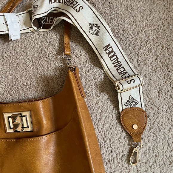 Steve Madden, Leather Crossbody EUC, Gold Spike Accents, Adjustable Strap - Picture 16 of 16